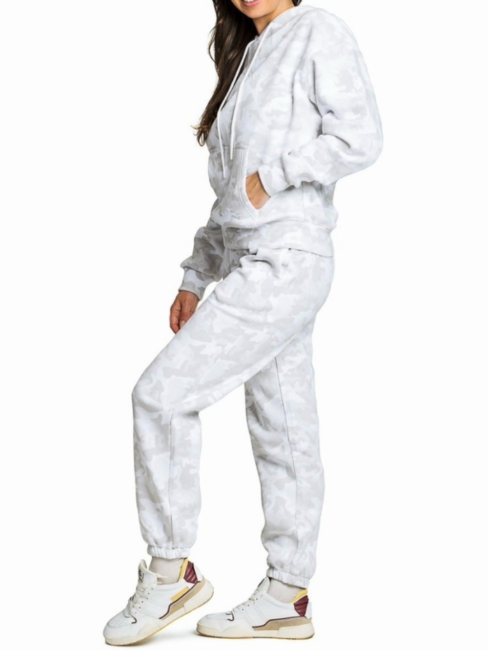 Lazypants White Camo Fleece Sweatsuit Set Hoodie Joggers Women’s M